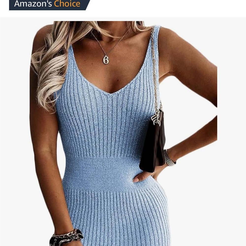Blue Sleeveless Knit Dress